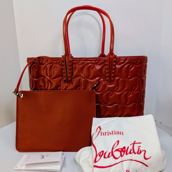 Christian Louboutin Orange Red Hall Logo-Embossed Leather Cabata Tote Bag - Picture 2 of 15